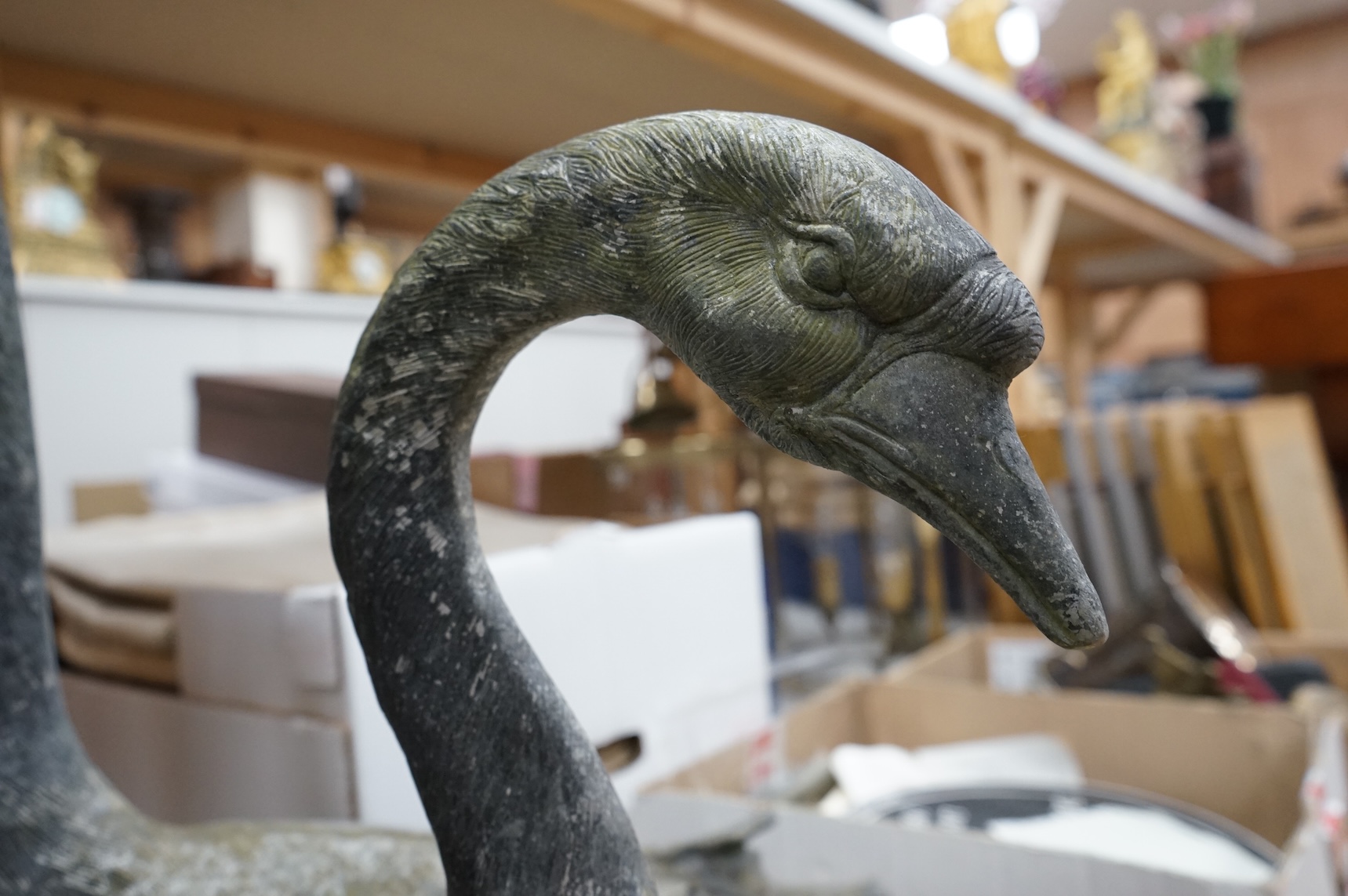 A pair of silvered metal ‘geese’, 70cm